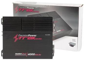 Precision Power Trax Micro Monoblock Class D Car Stereo Amplifier TM1.4000D – 4000W Single Channel Digital Subwoofer Amp with Wired Bass Control & High-Level Inputs for Powerful Audio