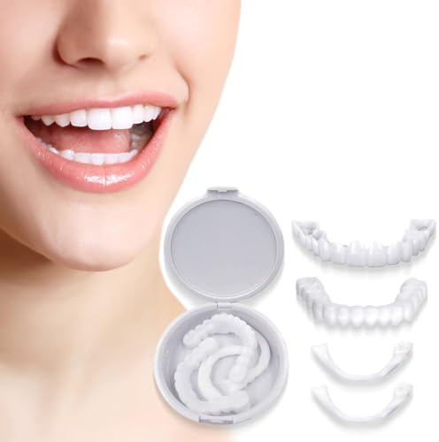 XYTAHDM 2 Coppie Faccette Denti, Faccette Denti Finti a Scatto Superiore e Inferiore, accette Denti Cosmetici,Protesi Dentarie Cosmetici Temporanee,per Uomini e Donne Copertura di Denti Imperfetti