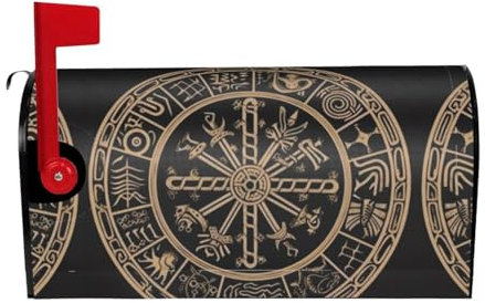 Magical Design Norse Runes Compass Print Mailbox Cover Durable Oxford Cloth for American Standard & Large Size Mailboxes