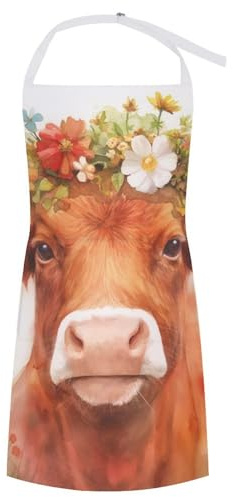 SMAZDFXX Tabliers de cuisine réglables motif vache rouge aquarelle et fleurs, pour la cuisine, le jardinage et le salon