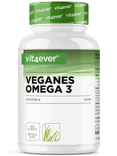 Omega 3 Vegano - 120 Cápsulas Blandas - 1500 mg Aceite de Algas (Dosis Diaria) - Materia Prima de Marca life's OMEGA - 450 mg DHA + 225 mg EPA en Forma natural de Triglicéridos - Alta Dosificación