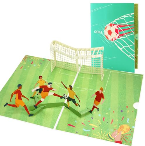 DORAFIORA® Pop-Up Karte Fußballspiel – 3D Karte für Jungen & Mädchen | Fußball Geburtstagskarte, Einladungskarte & Teamkarte | Glückwunschkarte zum Geburtstag, Turnier oder Sieg | inkl. Umschlag