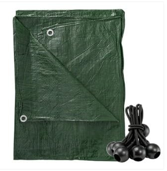 AP Supplies Green Tarpaulin 1.5m x 4m, S-Grade, 10 Bungee Balls