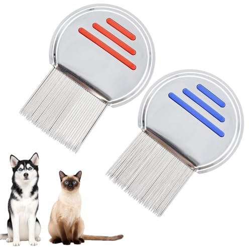2 Pack Lice Combs, Stainless Steel Hair Combs for Lice Treatment, Double Sided Teeth Combs for Pets Adults Kids