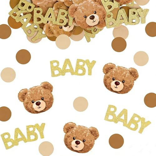 Tourima BABY Konfetti 100PCS Teddy Tischdeko Babyparty Deko Junge Mädchen Baby Shower Gender Reveal Party Deko Neutral Oh Baby Deko Party Dekoration Willkommen Baby Boy Girl