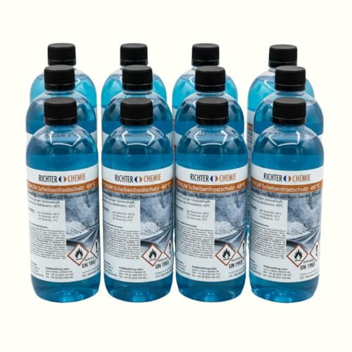 Richter Chemie Premium Scheibenfrostschutz Konzentrat -60°C, 24 x 1 L | Für Fächerdüsen, Scheinwerferreinigungsanlagen & Xenon-Scheinwerfer, Bioethanol-Basis, Citrus-Duft