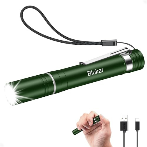 Blukar Torcia LED Mini Ricaricabile, Torcia Penna Tascabile con Clip