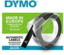 Dymo-Prägeetiketten (selbstklebend, 9 mm x 3 m) weiß auf schwarz