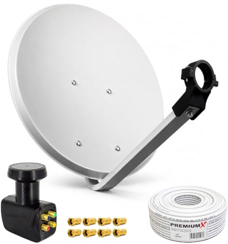 Premium X Satelliten-Komplettanlage 80cm Satellitenschüssel SAT Quad LNB 10m Antennenkabel 8X F-Stecker