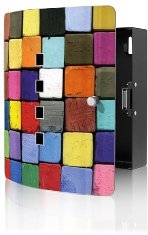 banjado Design Schlüsselkasten aus Edelstahl für 10 Schlüssel - Schlüsselschrank zur Schlüssel Aufbewahrung 24 x 21,5 x 7cm groß mit praktischem Magnetverschluss - Motiv Bunte Kreide