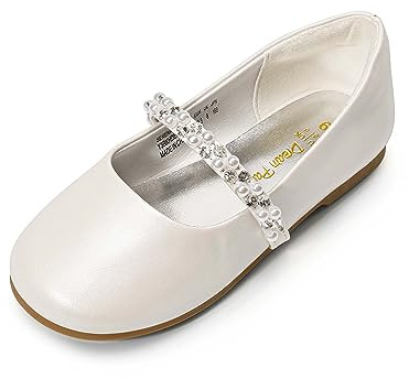 DREAM PAIRS Toddler Girls Mary Jane Ballerina Dress Flats Pearl Strap Slip on Shoes,Size 8 Toddler,Ivory,SERENA-100-KIDS