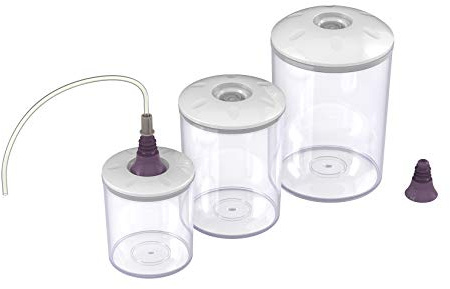 Magic Vac ACO1182 - Juego 3 recipientes para envasado al vacío, Tubo y tapón para envasar al vacío, Apto para Nevera, congelador microondas, Libre de BPA, Color Transparente