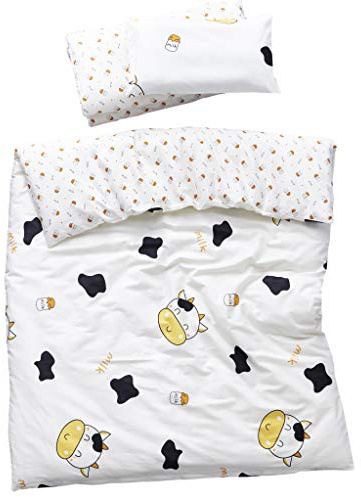 MEJU Cow Milk Bottle 100% Cotton Duvet Cover 43 X 59 + Pillowcase 13 X19 Bedding Set with Zipper Closure for Baby Toddler Boys Girls Crib Bed Decoration Gift