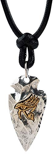 ForFox Vintage 925 Sterling Silber Pfeilspitze Anhänger Halskette mit Ägyptischem Golden Auge des Horus für Herren Damen Schwarze Kordel