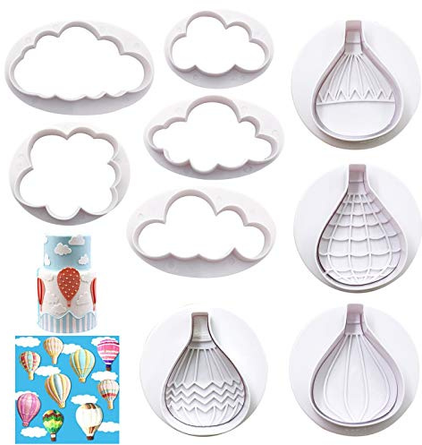 9Pcs Balloons and Cloud Cake Decoration Fondant Mold Set Hot Air Balloon Cookie Cutters for Chocolate Candy Baking Pastry Cookie Sugar Craft