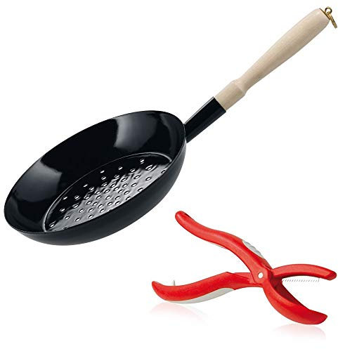 Riess Maronipfanne Nusspfanne Maroniröster Schwarzemaille mit Kelomat Maronischneider Nusschneider