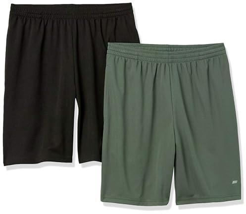 Amazon Essentials Men's Athletic Basketball Gym Shorts, Breathable Moisture-Wicking Loose-Fit with Elastic Waist, Pack of 2