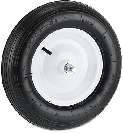 relaxdays Roue de brouette avec axe 4.80 4.00-8, pneumatique, Pneu de Rechange, Charge Jusqu’à 120 kg, Noir et Blanc