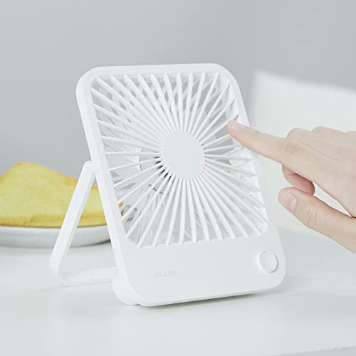 JISULIFE Small Desk Fan Rechargeable Battery Powered, 180°Foldable Portable USB Fan, 4 Speeds Adjustable, Silent Powerful for Home Office Travel Outdoor-White