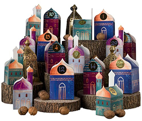 Papierdrachen Ramadan Calendar for Crafts and Filling - Houses - 30 Colourful Folding Boxes for Decorating - 30 Gift Boxes - Eid Mubarak - Reusable - Set 1