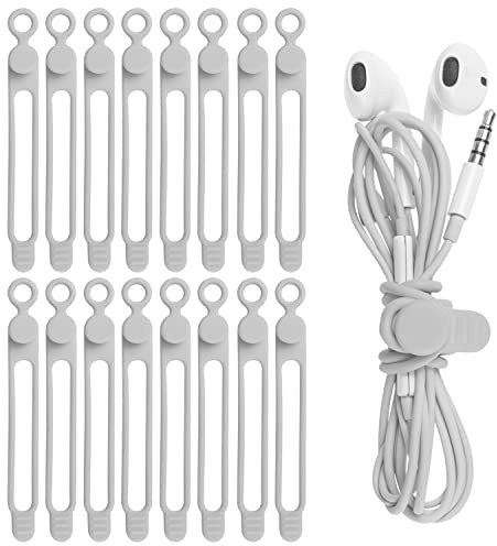 Nearockle 16 Stück Silikon Kabelbinder Wiederverwendbare für Handy Ladegerät, Kabel Organizer，kabelorganisator für Kabelmanagement und Organisieren (Grau)