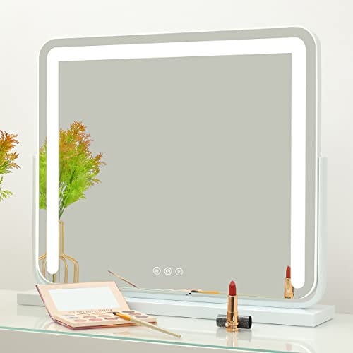 OUO Schminkspiegel mit Beleuchtung Hollywood Spiegel Groß Led Kosmetikspiegel, Touch-Steuerung, 3-Farben-Licht, Dimmer-LED-Leuchten, mit USB, 360 ° Drehung, 60x50cm