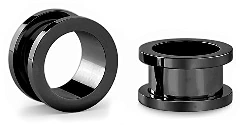 Jewel Barrel Pair Flesh Tunnels 2pcs Ear Stretcher Expanders Double Flared Screw Fit Piercing Surgical Steel 1.6mm - 20mm Silver Black Rose Gold Rainbow Blue (Black, 20)