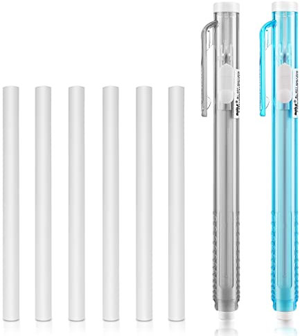 TIESOME Pen-Style Radiergummis, 2 Stück einziehbare mechanische Radiergummi-Stifte + 6 Stück Ersatz Radiergummi-Nachfüllungen Stick Radiergummis für Zeichnung Skizzieren Zeichnung Kunst(Blau Grau)