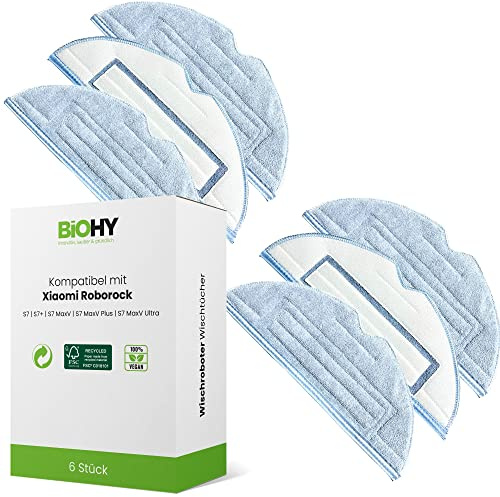 BiOHY Wischtücher Set (6er-Set) | kompatibel mit Roborock S8, S7, S7 +, MaxV Ultra, S7 Pro Ultra | Wischroboter Ersatz Zubehör für Roborock Wischtücher | Bodenwischer passend zum Original