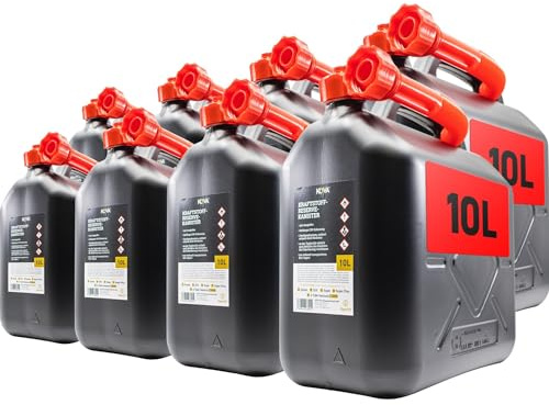 KOVA® 8x Benzinkanister 10L SCHWARZ Dieselkanister Reservekanister Kraftstoffkanister 10 Liter Wasserkanister für Benzin Diesel Wasser AdBlue, Auswahl: 5 20 20L ltr 5L 10-Liter-Kanister & Außgießer