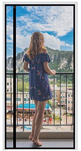 WochiTV Reversible Screen Door Mesh Fits Door Size 32 x 82, Left Right Side Opening Magntic Screen Door Screen Size 34 x 84, Top Anti-Tearing Mesh Net Curtain with Magnet