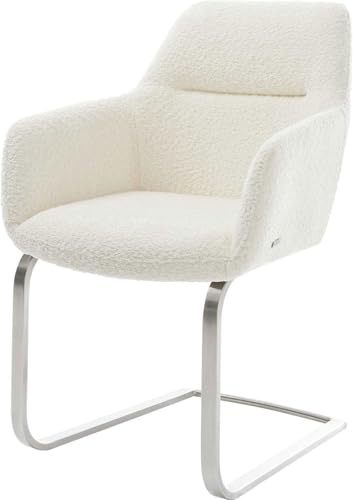 DELIFE Schwingstuhl Pejo-Flex Freischwinger flach Edelstahl Bouclé Weiß