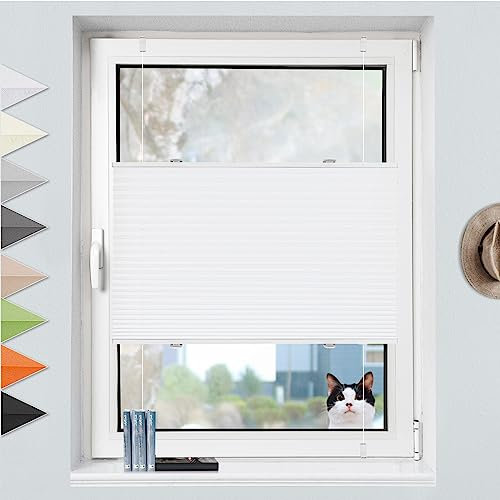 Plissee ohne Bohren Klemmfix Weiß 100x130cm(BxH) Plissees Plisseerollo Blickdicht Jalousie Faltrollo Rollos für Fenster & Tür
