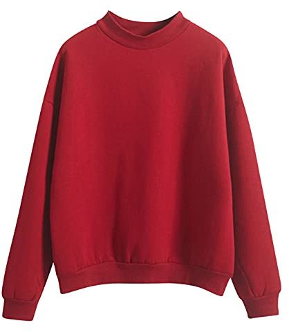 BOTCAM Damsweatshirt, tröja utan huva, basic, långärmad skjorta, topp, bomullsblandning, tröja, rund hals, tröja, färgvarianter, sportig, fitness, ledig, enfärgade toppar, för kvinnor, röd, S