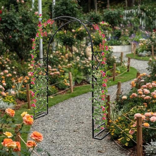 Gartenbogen Torbogen, Rosenbogen aus Metall Stabil, 140cm Breite Gartenbogen mit Basis, Rosenbogen Schwarz für Kletterpflanze, Freistehend Rosengestell für Garten Dekoration
