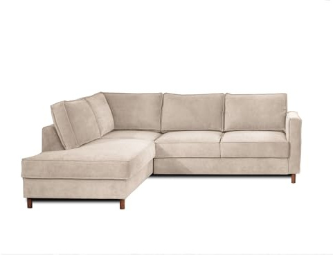 Lisa Design Jake - Ecksofa mit Schlaffunktion - 5-Sitzer - Samt - Links Beige