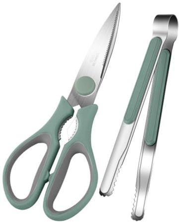 Ensemble de Ciseaux à Barbecue et Pince à Viande 2 Pièces Vert | Acier Inoxydable 20cr13 Pp Abs, Poignée Confortable Antidérapante, Usage Barbecue et Dîner à Maison