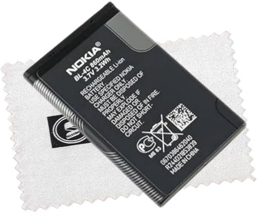 SHLOK Original Akku für Nokia BL-4C Li-Ion für Nokia 6101/6102/6103/6125/6131/6136/6170/6260/6300/6300i/7270N/X2/2220 Slide/3500 Classic mit Reinigungstuch Shlok