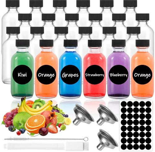 MWZEAUL Set de Mini Botella Cristal, 24x 60ML Botes de Cristal Pequeños con Tapa Hermética, Reutilizables, Shots Botellitas Pequeñas para Eellenar para Especias Mermelada Licor Alcohol Regalitos Boda