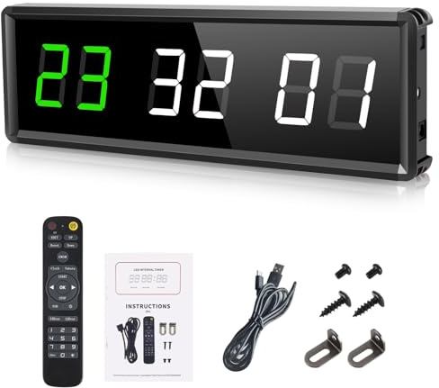 Timer Sport Minuteur Fitness Mural avec Télécommande Horloge pour Boxe Tabata EMOM MMA Gym (30.7x8.5cm)