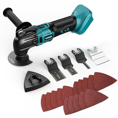 TASDISE Akku-Multifunktionswerkzeug, Oszillierwerkzeug, Multitool für Makita Akku 18 V Li-Ion, 6-Gang, Bürstenlos Motor, Hilfsgriff, zum Entfernen, Schaben, Schneiden, mit 23 Zubehör, ohne Akku
