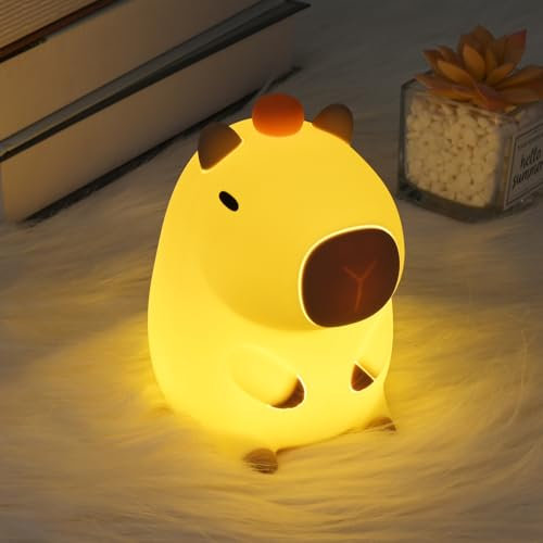Capibara Lampada, Luce Notturna per Bambini, uce Notturna USB Ricaricabile con Timer, Lucina Notturna Regolabile, Kawaii Silicone Lampada Animale per Camera da Letto, Cameretta, Bambini, Adulti