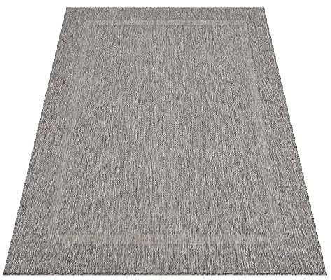 Stilvoll Günstig by ELMM Outdoor Kurzflor Teppich Grau 60 x 100 cm – Einfarbig, 5 mm, Polypropylen, Polypropylen-Rücken, für Balkon, Terrasse & Garten