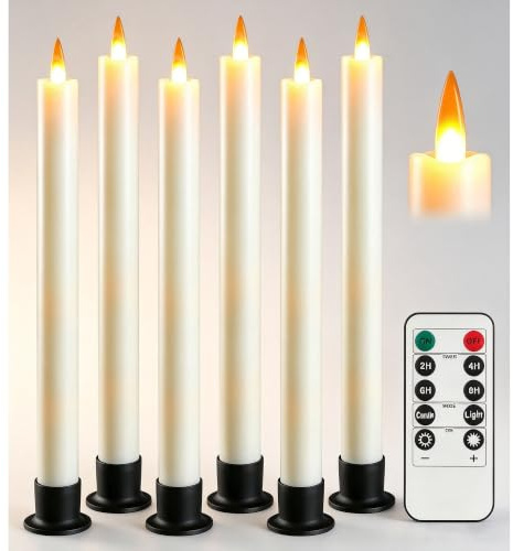 Da by 6 Stück Elfenbein LED Stabkerzen, Realistische Flackerflamme, Batteriebetriebene Kerzen mit Fernbedienung und Sockel, Wiederverwendbar Kunststoff Kerzen für Haus-, Party- und Festdekoration