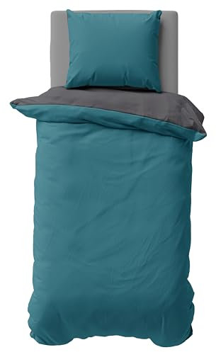one-home Biber Bettwäsche Winter Baumwolle Uni Kuschelig Flauschig Warm Weiche Fein-Biber, Farbe:Petrol, Größe:135x200 cm und 80x80 cm