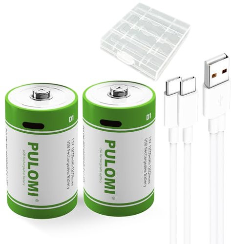 Batterie ricaricabili agli ioni di litio USB D, 1,5 V, 12000 mWh, batterie ricaricabili D, 4 ore, ricarica rapida, 1200 cicli con cavo di ricarica di tipo C, protezione da sovraccarico, confezione da