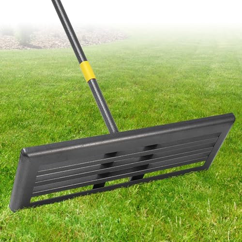 Rastrillo profesional de nivelación de césped de 27 x 10 pulgadas, herramienta de nivelación resistente con mango de acero ajustable de 72 pulgadas, esparcidor de arena de campo de golf, nivelador de