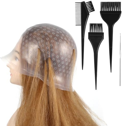 Jeffdad Professional Silicone Highlight Cap, Reusable Hair Coloring Highlighting Cap with 3 Brushes and 1 Needle for Color Hair Salon Hairdressing Women Men(White)