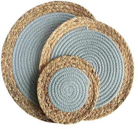 CvbGNJm Woven Placemats，Placemats Woven Placemats Woven Placemats, Round Placemats, Wicker Water Hyacinth With Cotton Placemats, Braided Placemats Set Anti-Slip for Dinner Plate(Light Gray,20cm)