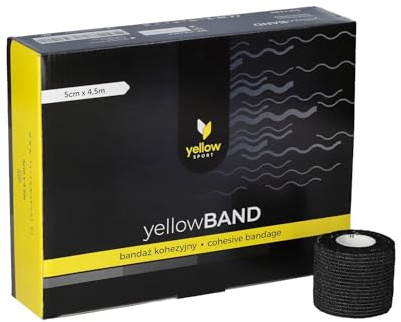 yellowBAND Selbstklebender Verband - 12 Rollen, 5 cm x 4,5 m, Beige Hautfarbe Elastische Fixierbinde, Haftbandage für Sport, Kompression & Veterinärmedizin (Schwarz, 5 cm x 4,5 m)